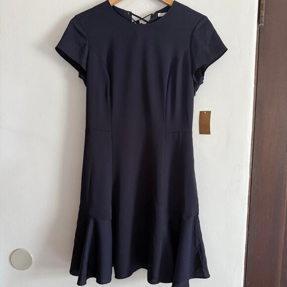 RACHEL by Rachel Roy | Navy Blue Cap Sleeve Flounce Skirt Lace-up back dress | 4 - Picture 1 of 6